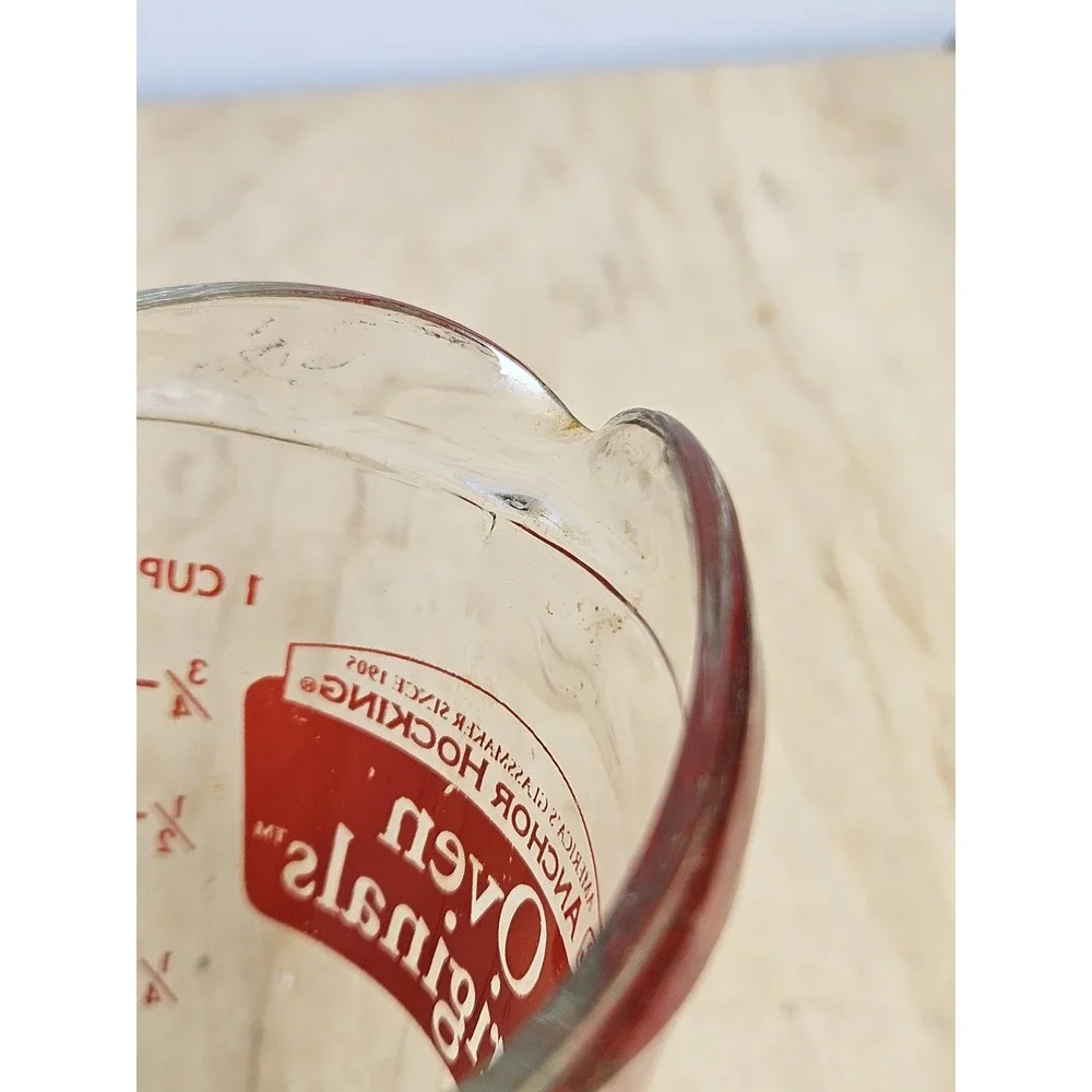 Anchor Hocking Oven Originals 1 Cup 8 Oz Glass Measuring Cup Red Made USA